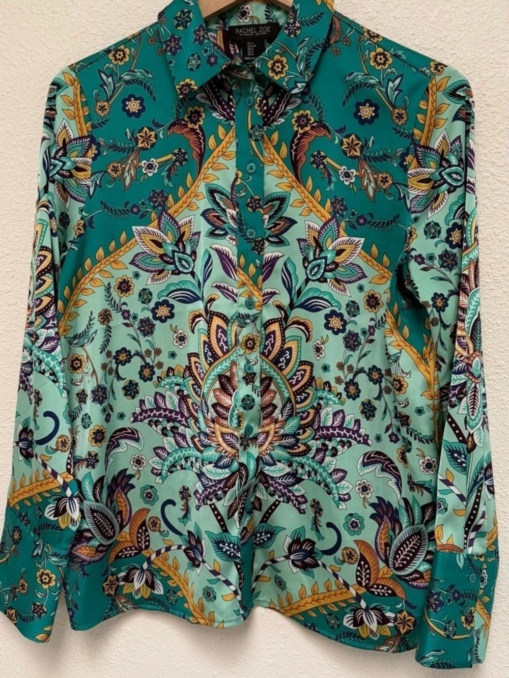 Rachel Zoe Paisley Button Down in Green & Blue Size Small Like New